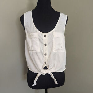FOREVER 21 | NWT Western Sleeveless Button-Front Tie-Hem Tank S White
